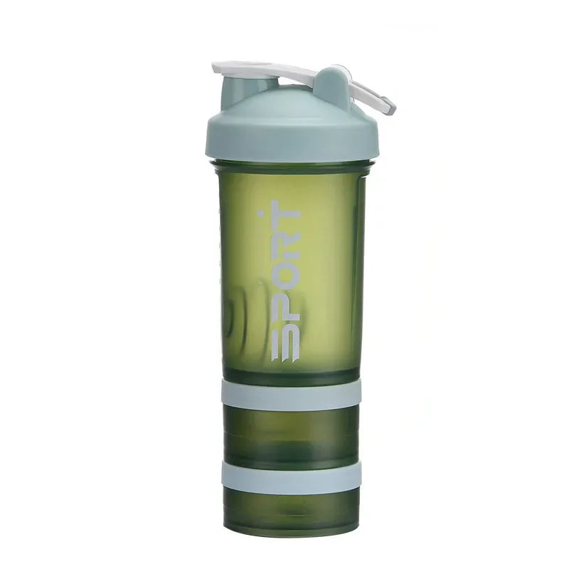 500ML 3-layer Sports Water Protein Powder Shaker Bottle Outdoor Travel Portable Leakproof Drinkware Plastic Drink BPA Free