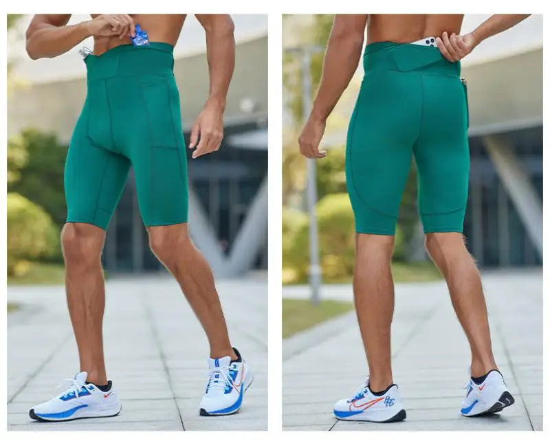 Compression Pants Marathon Running Tights Men Quick Dry Workout Training Basketball Jogging Fitness Gym Sport Shorts with Pocket