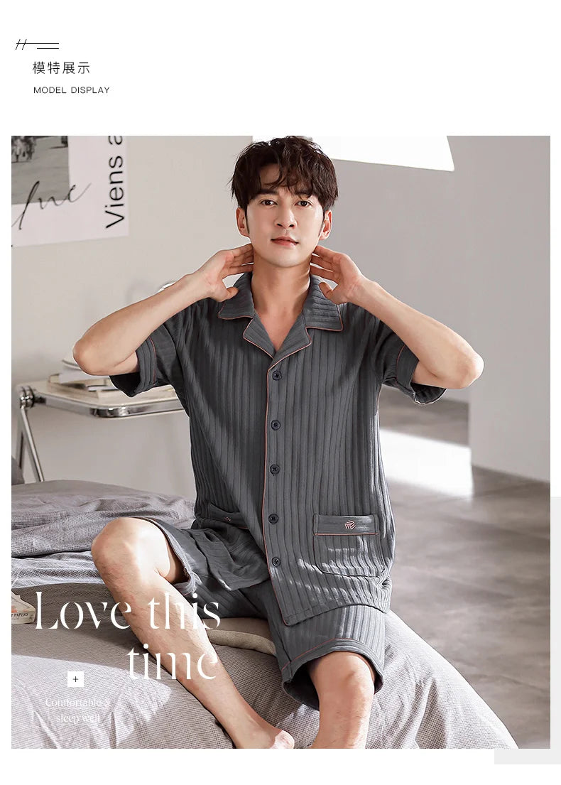 New Big Size 4XL Summer Shorts for Young Men Cotton Sleepwear Darkgray Pajamas Fashion Turn-down Collar Pijamas for Teenager