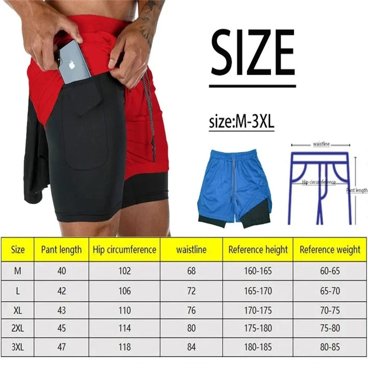 Men's Fitness Two-in-one Shorts Double-layer Beach Pants Trendy Printed Sports Shorts Outdoor Training Running Shorts M-3XL