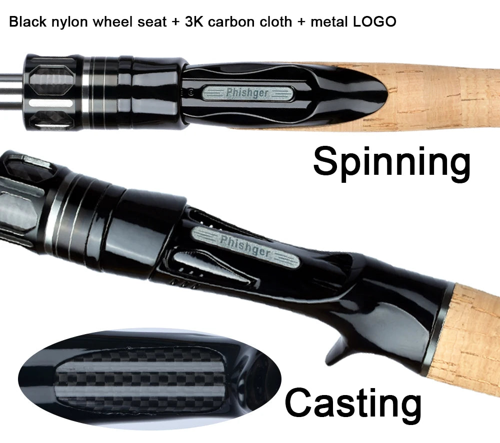 BIUTIFU Spinning Casting Fuji Fishing Rods 1.98/2.1/2.4/2.7/3.0/3.3m T800 Carbon 2Tip ML/M/MH/H Lure 5-80g Baitcasting Fast Pole