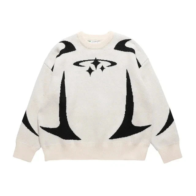 Women's Knitting Gothic Anime Print Pattern O Neck Pullover Sweater Streetwear Girls Oversized Harajuku Knitwear Men's Y2k