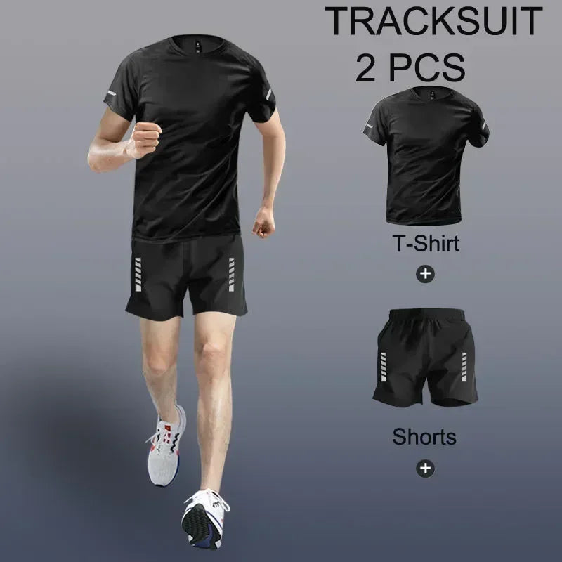 Mens Sportwear 2-4 PCS Sets Tracksuit Sport Suits Men Sports Quick Drying Running Sets Joggers Training Gym Fitness Workout