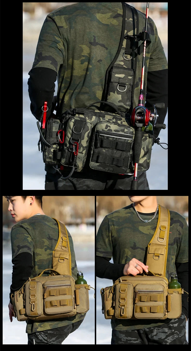 Fishing Tackle Backpack Lure Box Gear Storage Bag Fanny Pack for Men Fly Fishing Backpack with Rod Holder Sling Shoulder Bag