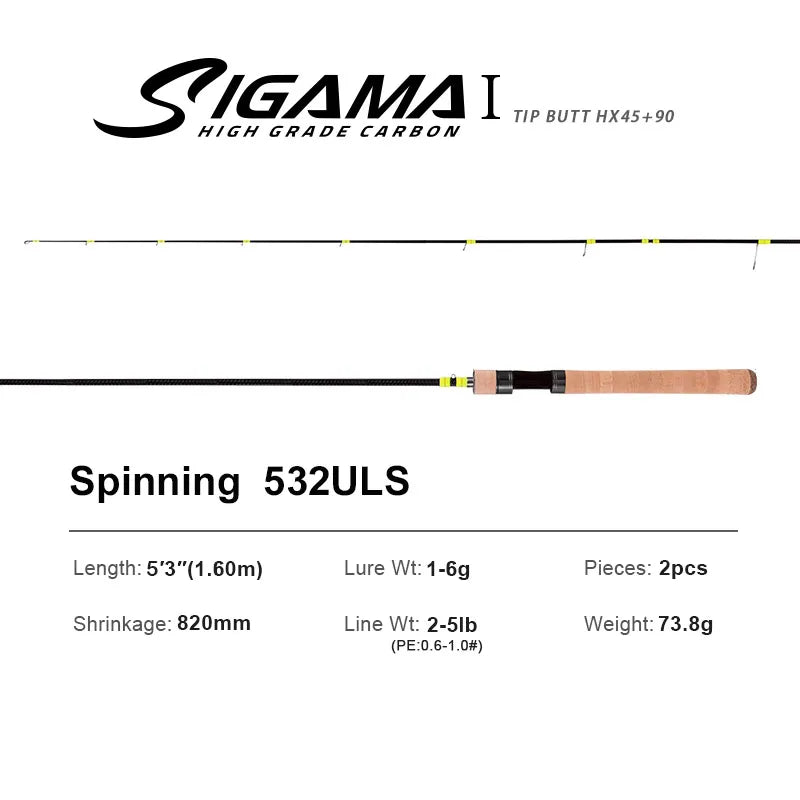 SIGAMA Ultralight Carbon Rods MF Action Spinning Casting Fishing Rods 2 section and 3 section UL L power Travel Rod