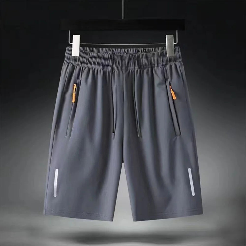 Men's Summer Ultra-thin Ice Silk Beach Casual Shorts Jogging Sport Quick Dry Male Zipper Loose Gym Sports Short Pants Sweatpant