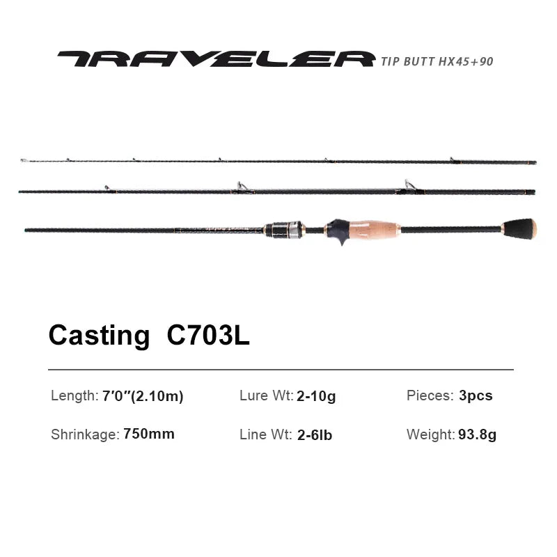 Traveller Spinning Casting Fishing Rods 1.9m 2.00m LS Guide Carbon UL Power MF Act Baitcasting Travel Rod