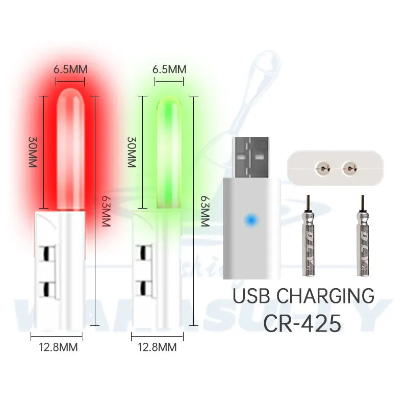 New 2-Piece LED Night Light Electronic Fishing Rod Light CR425 Rechargeable Battery+Dual Port USB Charging Night Fishing Tackle