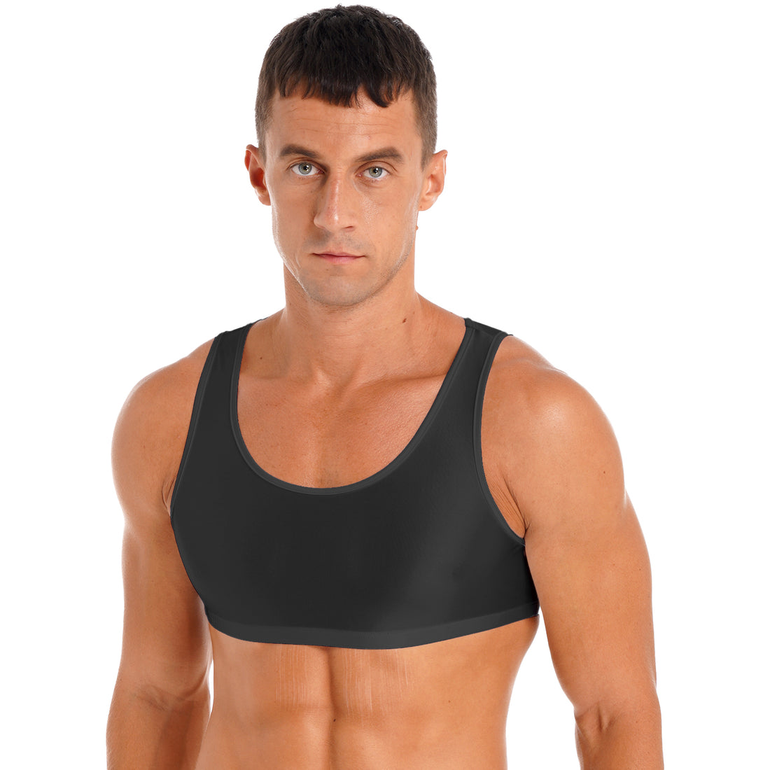 Men's Glossy Sleeveless Crop Tank Tops Vest Muscle Half T-Shirt Undershirt for Gym Sport Workout Training Exercise Bodybuilding