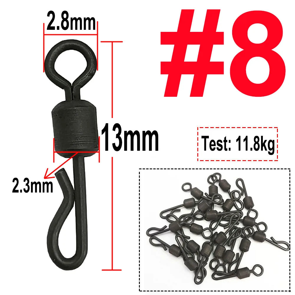 25 / 50 / 100pcs Bearing Swivel Fishing Connector Q-Shaped Quick Change Swivel Snap For Carp Fishing Terminal Tackle Accessories