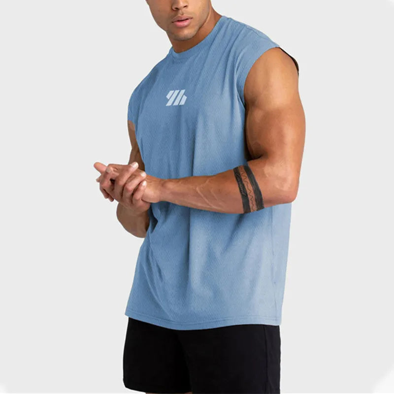 2024 Summer New Men's Fitness Tank Top Bodybuilding Sleeveless Workout Vest Quick-Dry Mesh Gym Running Shirt Men's Apparel