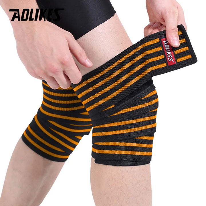 AOLIKES 1PCS 180*8CM Fitness WeightLifting Leg Knee Compression Straps Wraps Elastic Bandages Poverlifting Squats Training