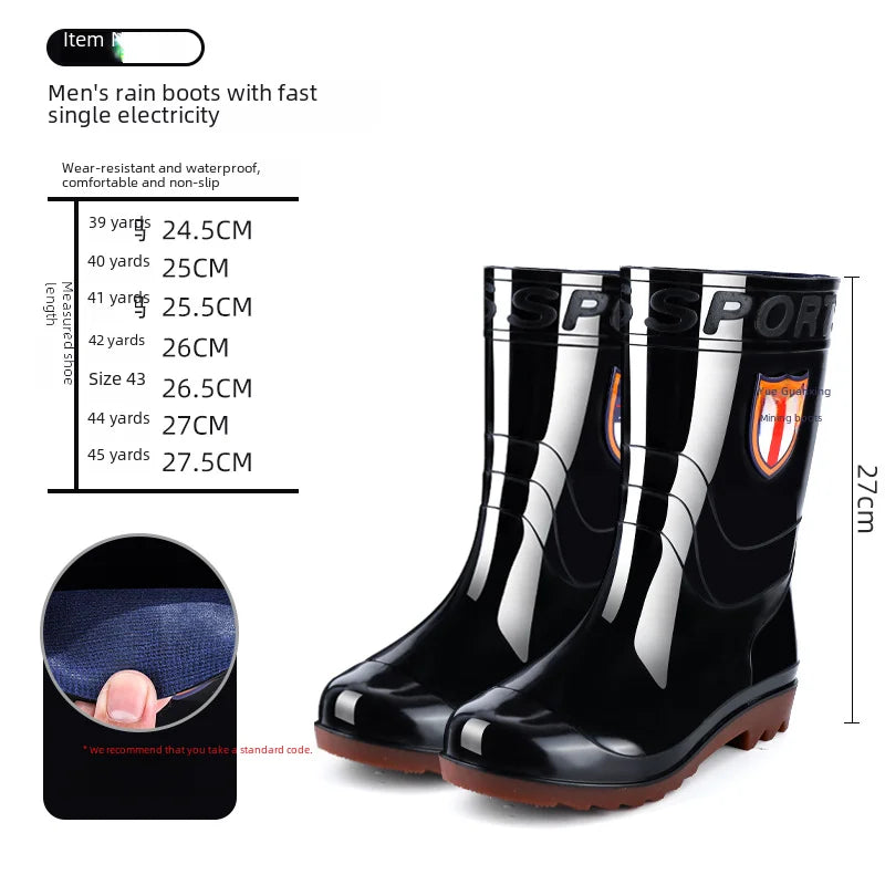 Men Oxford Cloth Thickened High Tube Rain Boots Fishing Water Shoes Construction Sites Outdoor Activities