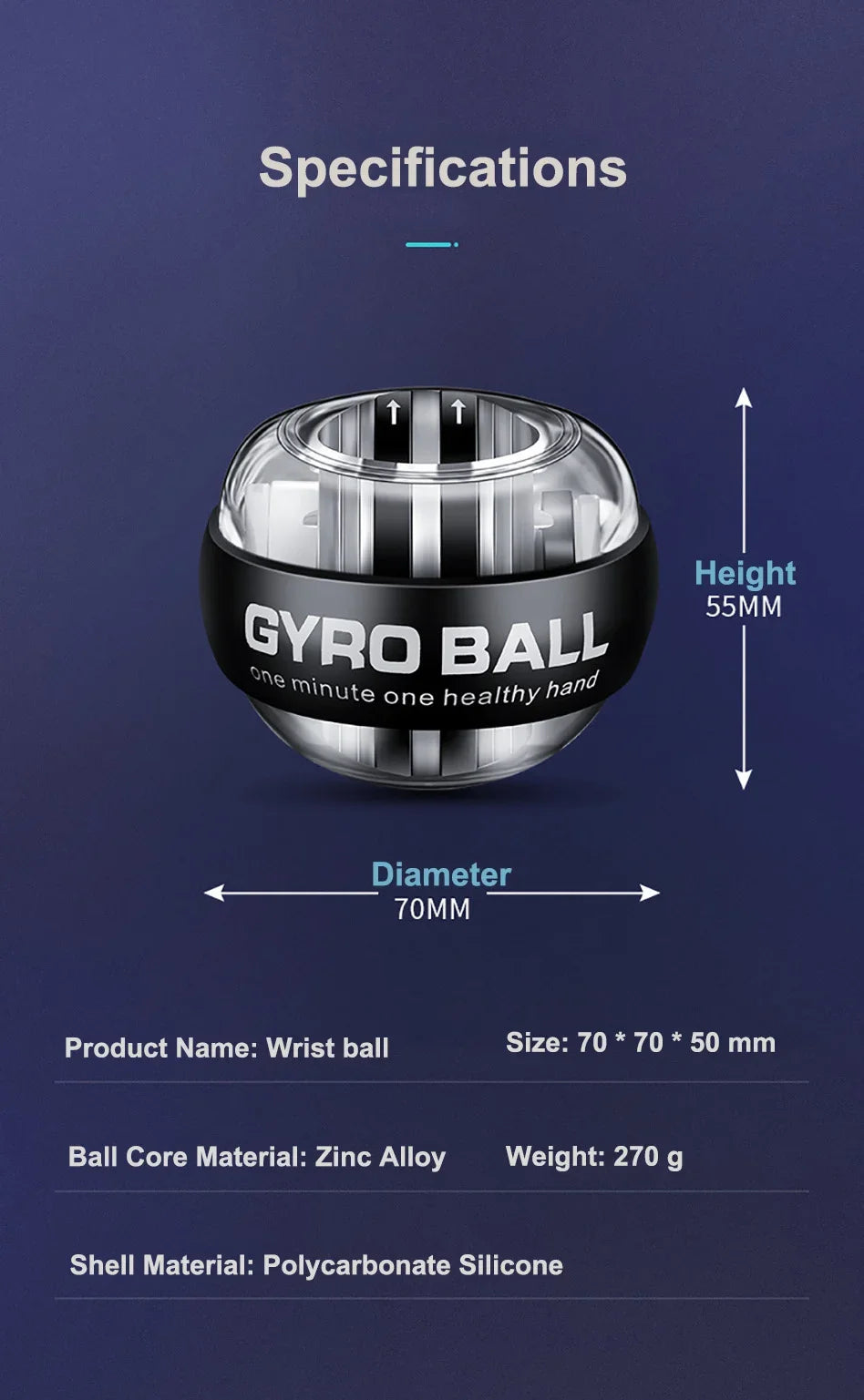 1pc Gyroscopic Power Ball Autostart Range Gyro Power Wrist Ball Arm Hand Muscle Force Training Fitness Equipment