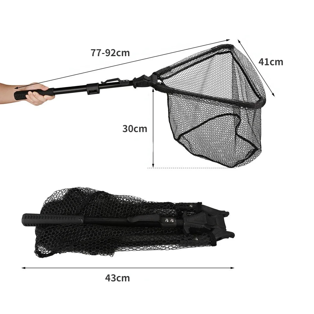 190cm 92cm 55cm Telescopic Landing Net Folding Fishing Pole Extending Fly Carp Course Sea Mesh Fishing Net For Fly Fishing