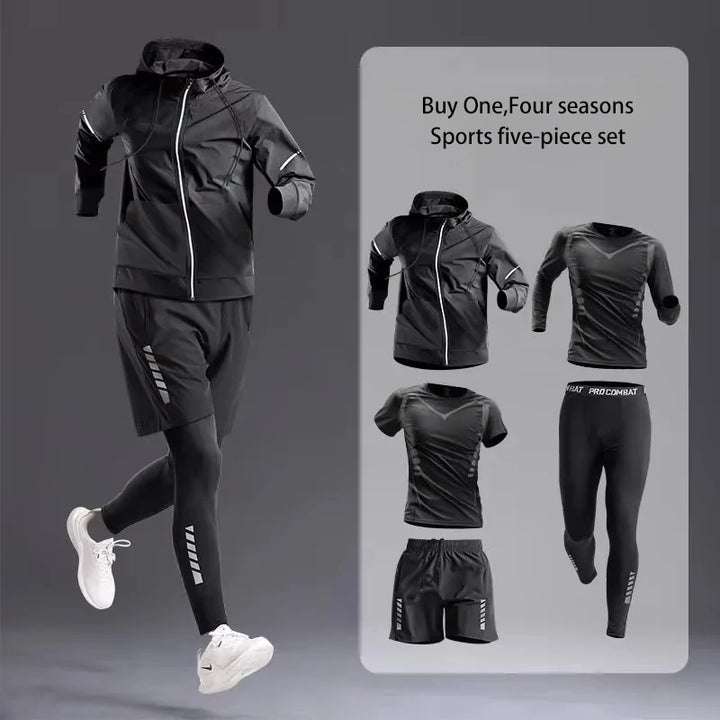 Men's Sportswear 1-5Pcs Suit  All-Season Running Cycling Fitness Quick Drying Clothing Jogging Training Men's Track Suit Set