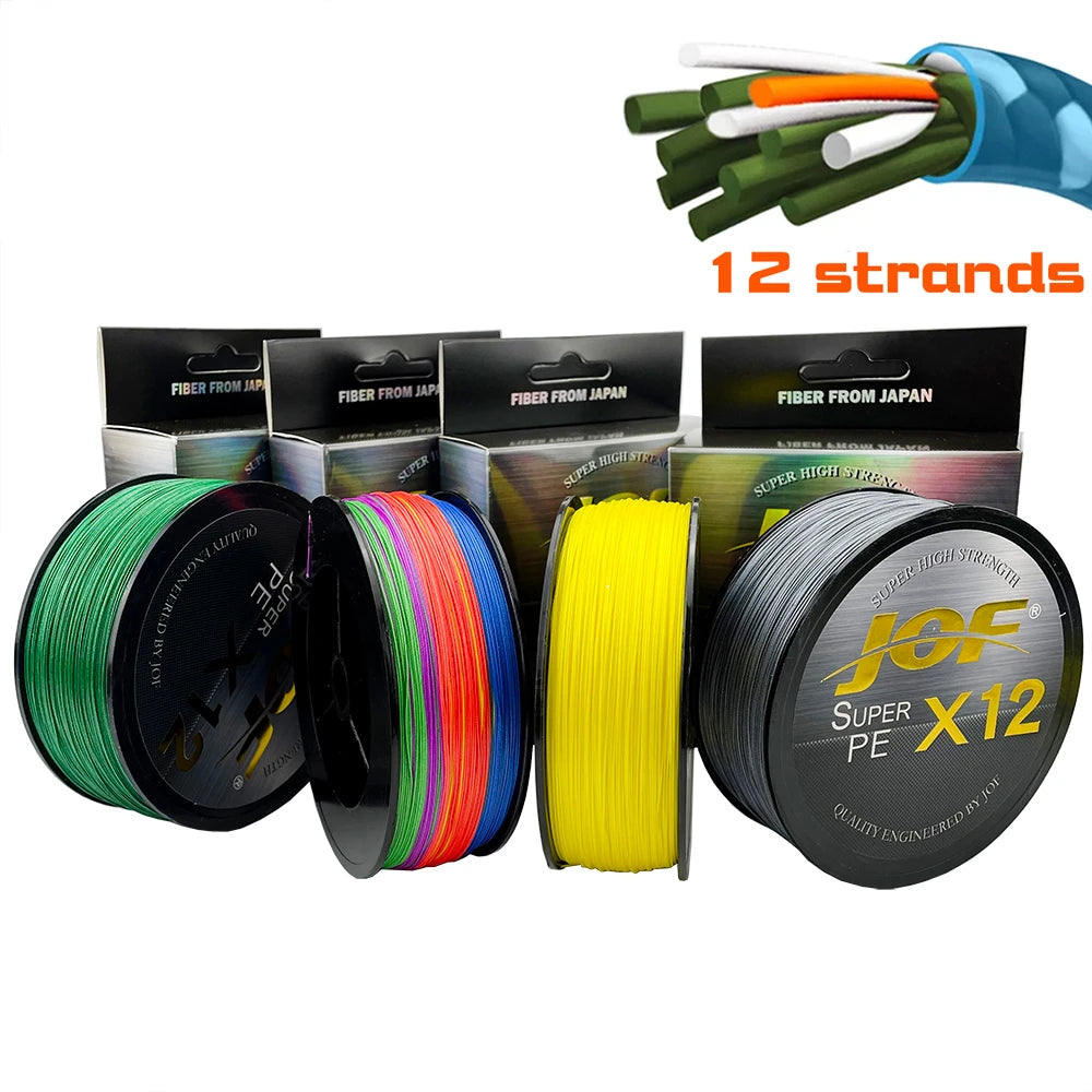 JOF X12 Upgraded Braided Fishing Lines Super Strong 12-strand Multifilament PE Line 100M 300M 500M 25LB 30LB 39LB 50LB 65LB 92LB