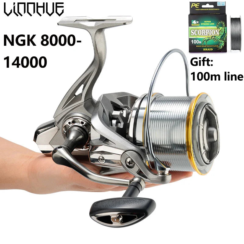 LINNHUE Big Spinning Fishing Reel 8000-14000 9000 10000 12000 Max Drag 20KG Sea Reel  Free Line Saltwater Freshwater Fish Pesca