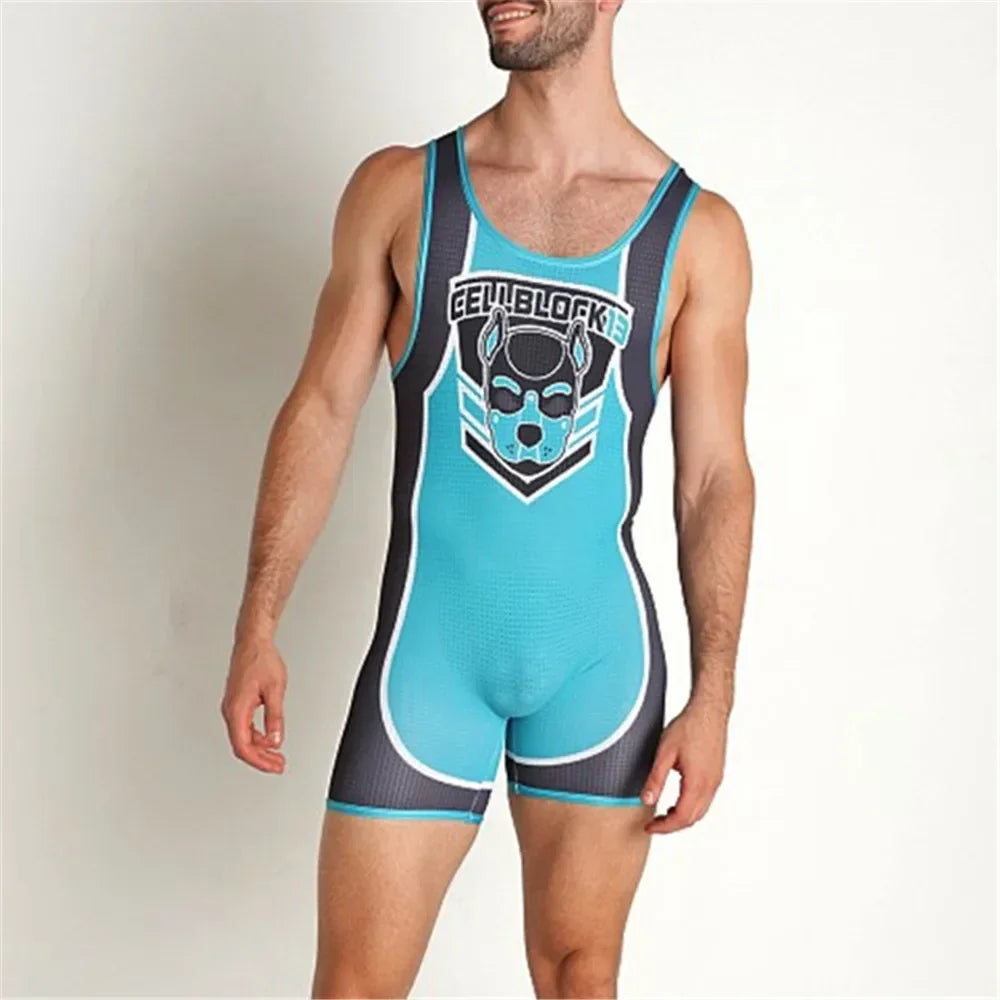 Summer Men's Wrestling Singlets Suits One-piece Powerlifting Sleeveless Gym Sport Fitness Clothing Boxing Tight Singlet Suit