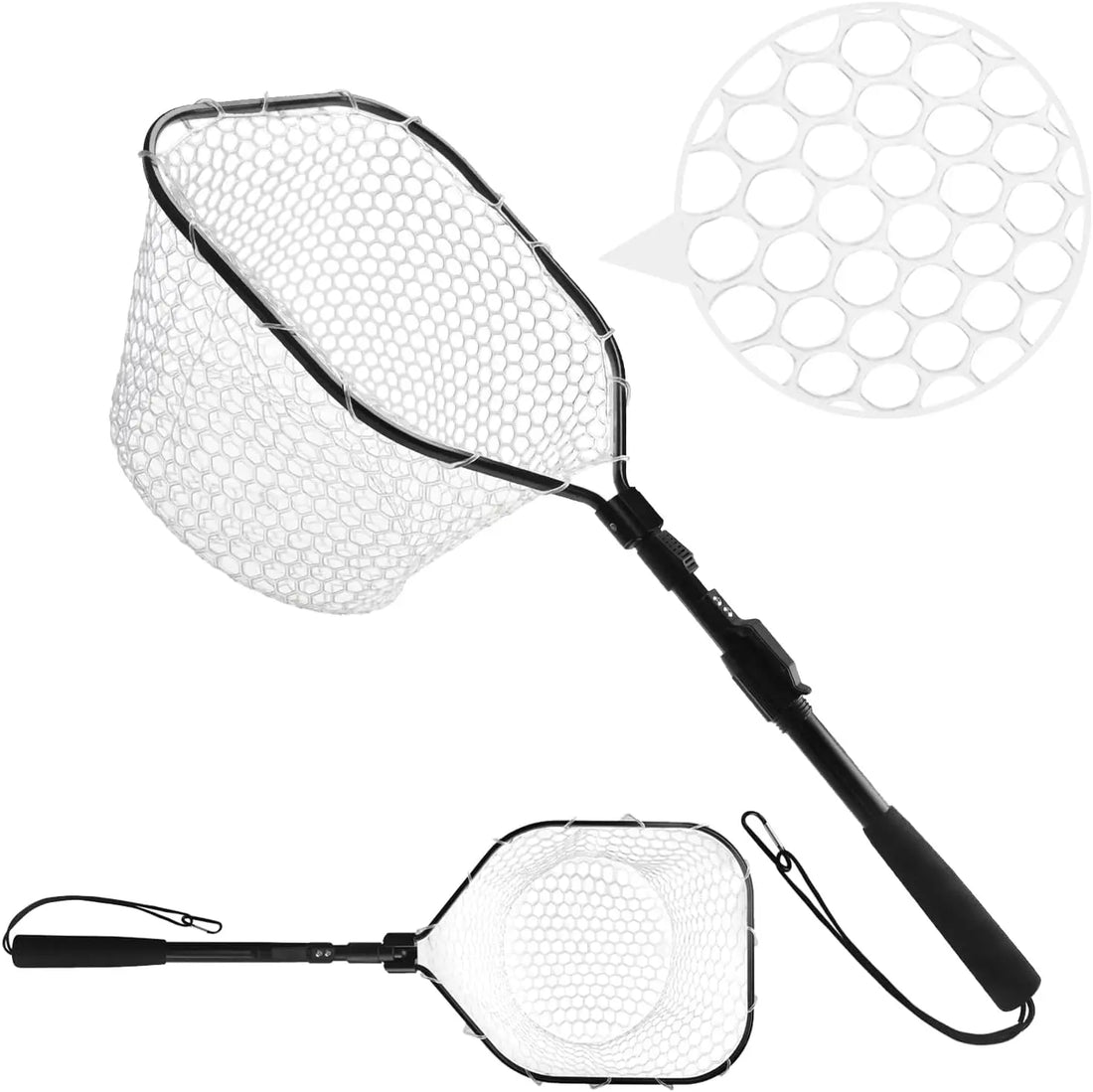 Fly Fishing Landing Net Soft Rubber Mesh Catch Release Fish Net Lightweight Portable Landing Net with Aluminum Handle Frame