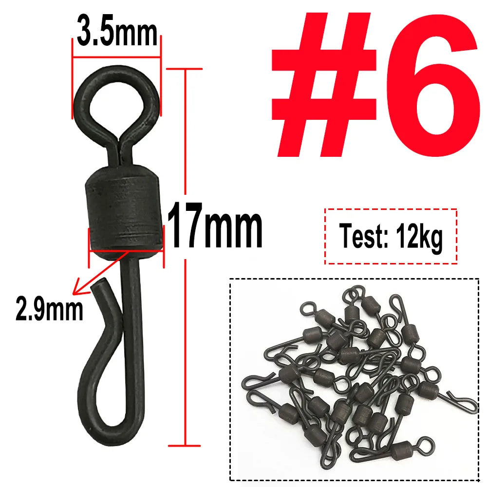 25 / 50 / 100pcs Bearing Swivel Fishing Connector Q-Shaped Quick Change Swivel Snap For Carp Fishing Terminal Tackle Accessories