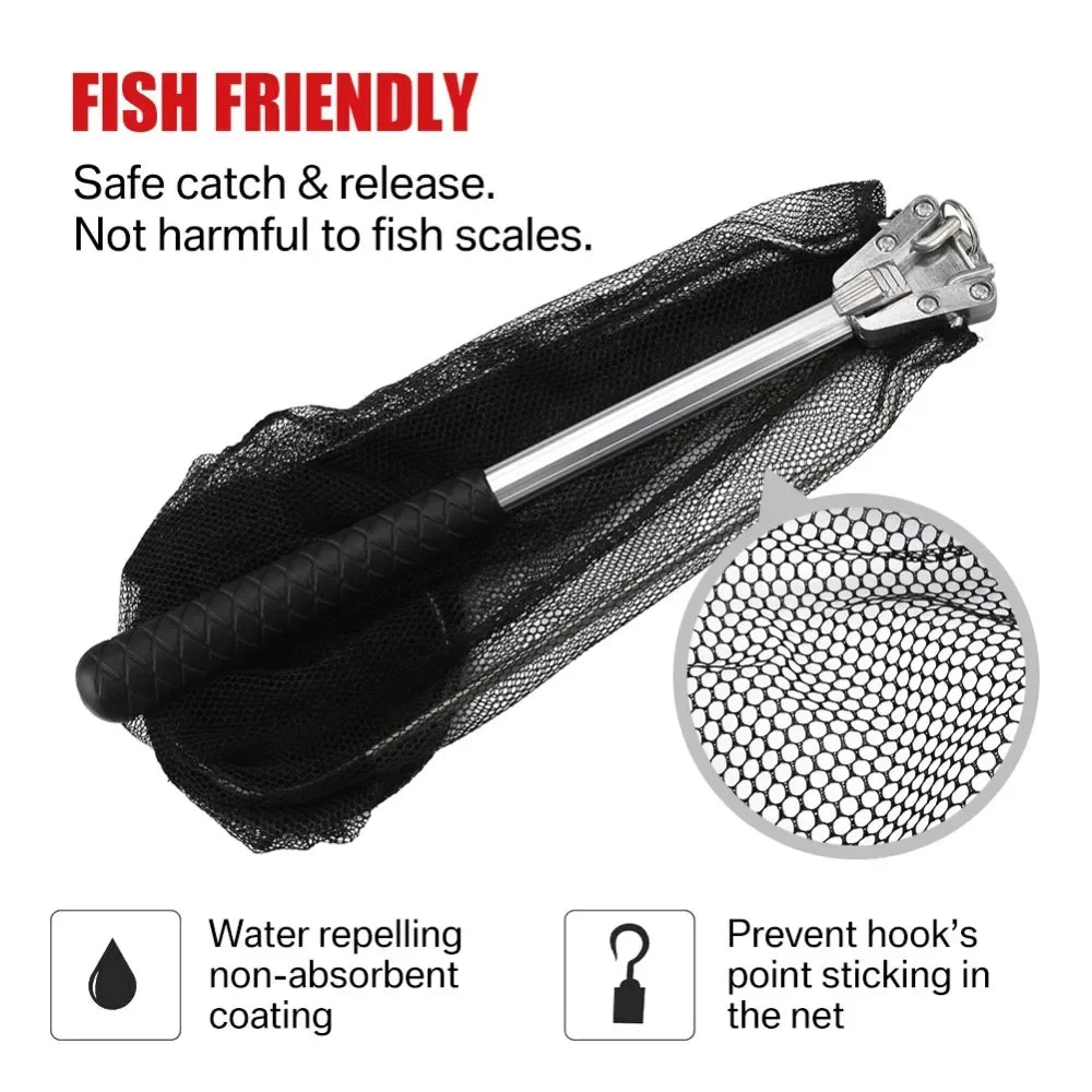 150/170cm Telescopic Landing Net Folding Fishing Pole Extending Fly Carp Course Sea Mesh Foldable Fishing Net for Fly Fishing