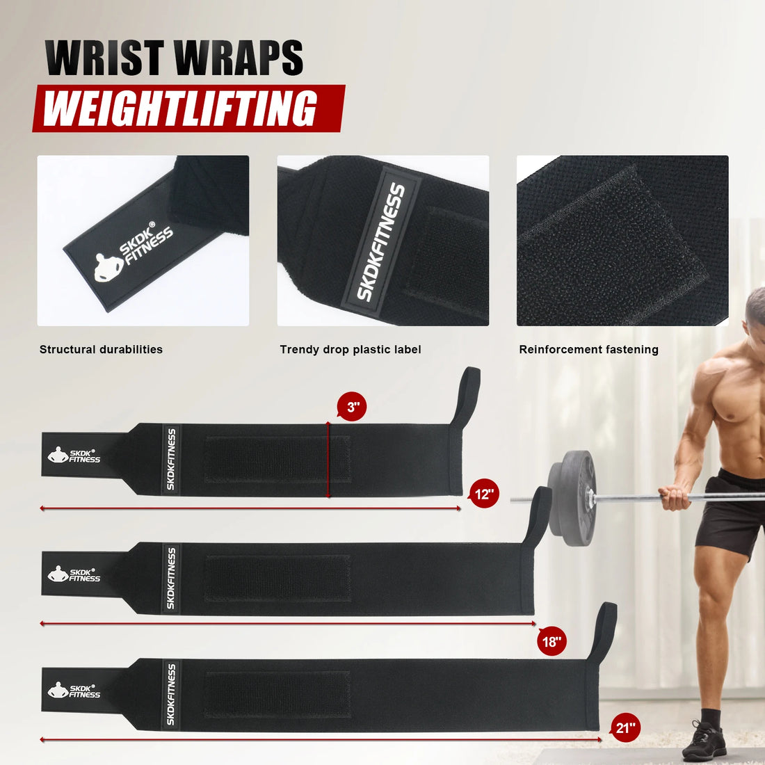 Wristwrap Weightlifting Hook Grips Hand-Bar Gym Fitness  Sports Bandage Pull-Ups Power Lifting Gloves Durable Training Wristband