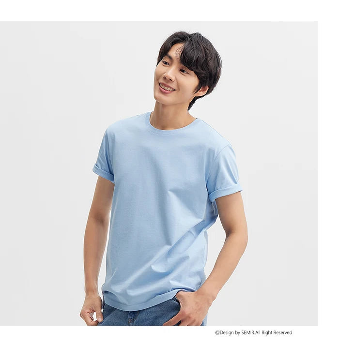 Semir 2024 Short-Sleeved T-Shirt Men Spring New Pure Cotton Bottoming Shirt Simple Commuting Casual Top Solid Color Round Neck