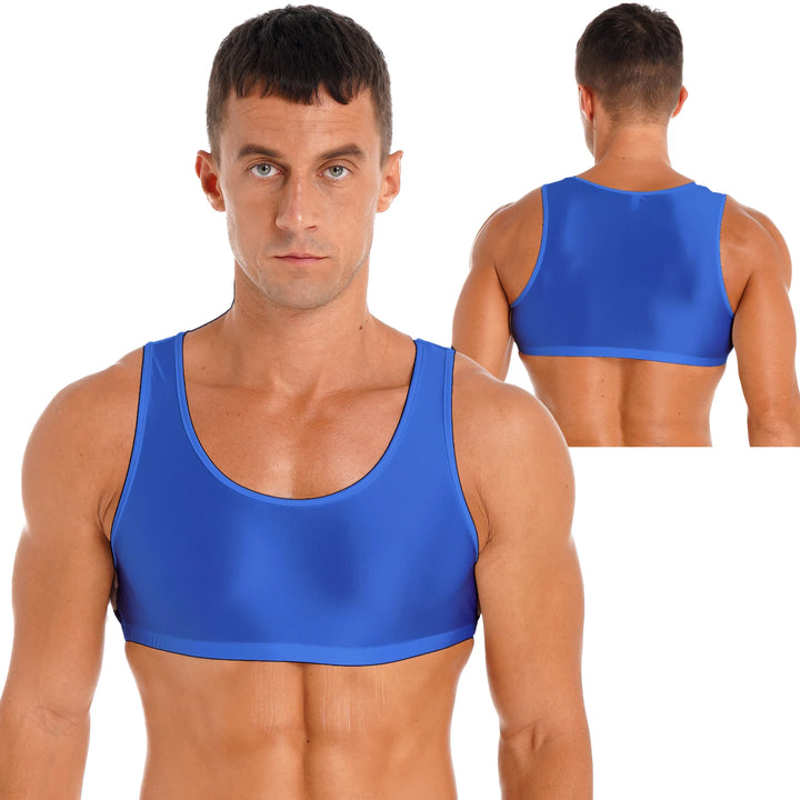 Men's Glossy Sleeveless Crop Tank Tops Vest Muscle Half T-Shirt Undershirt for Gym Sport Workout Training Exercise Bodybuilding