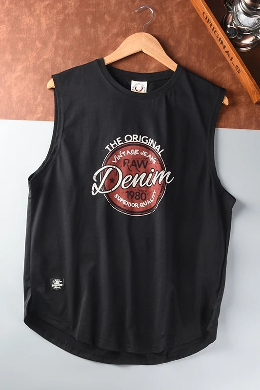 Summer New American Retro Sleeveless O-neck Letter Printed T-shirt Men's Fashion 100% Cotton Washed Old Casual Sports Vest Tops