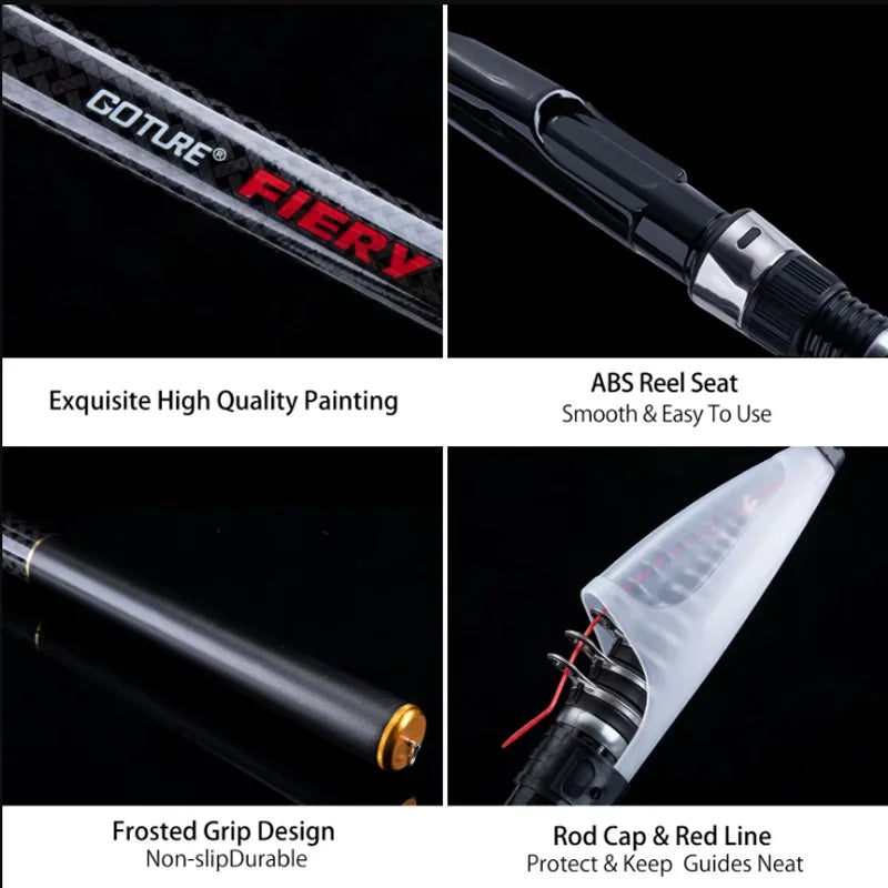 Gouture FIERY-Telescopic Rock Fishing Rod High Density Carbon Fiber Rods Portable with Storage Bag 3.6-7.2m 30T New Fishing Rods