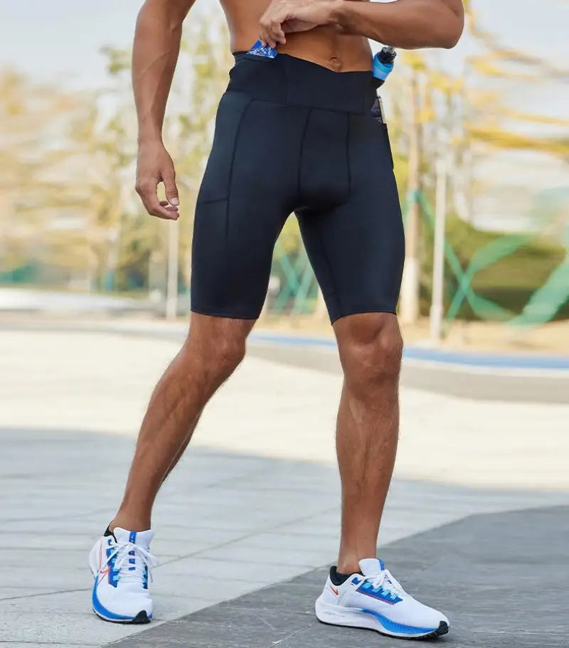 Compression Pants Marathon Running Tights Men Quick Dry Workout Training Basketball Jogging Fitness Gym Sport Shorts with Pocket