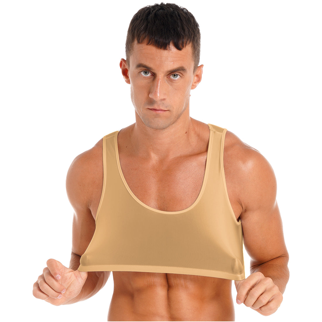 Men's Glossy Sleeveless Crop Tank Tops Vest Muscle Half T-Shirt Undershirt for Gym Sport Workout Training Exercise Bodybuilding