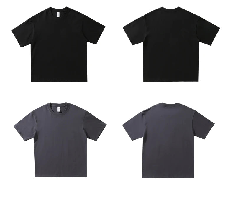 Summer Men's Heavy T Shirt Casual Solid Short Sleeve Basic Tee Women 100% Cotton 260gsm 9.17oz Oversized O Neck Hip-Hop Tops