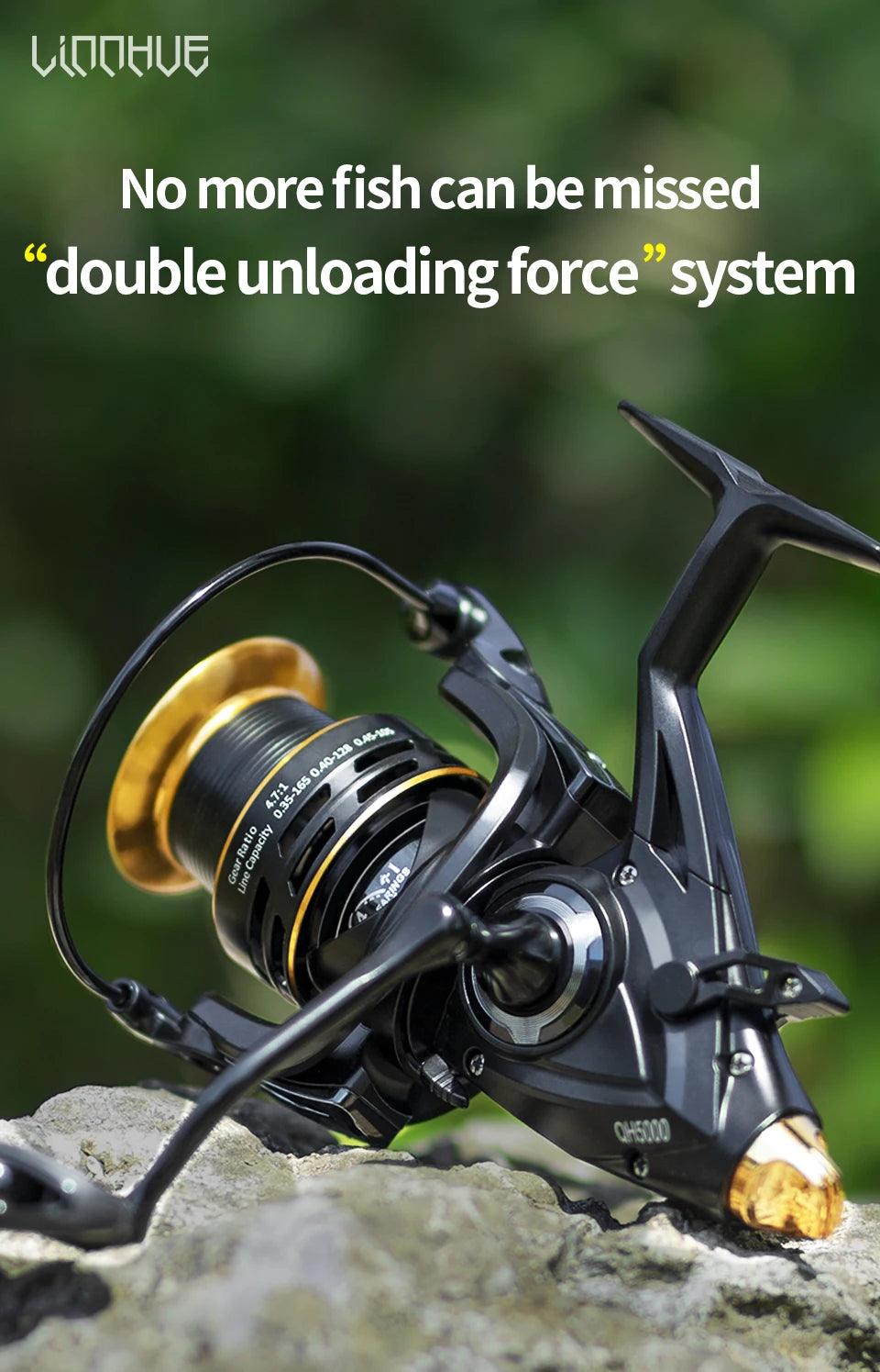 LINNHUE Carp Fishing Reel Spinning Reel QH3000-9000 Strong Double Drag 20kg Carretilha Pesca Sea Reel Fishing Free Spare Spool