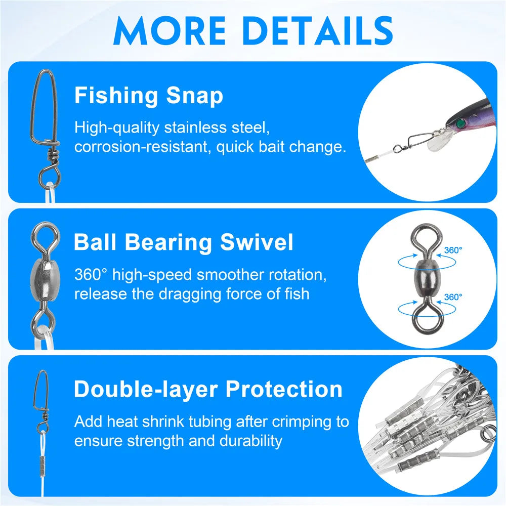 24Pcs Fluorocarbon Fishing line Leader 20lb-50lb wire leader Saltwater Rigs with Swivels Snap Quick change Fishing connector