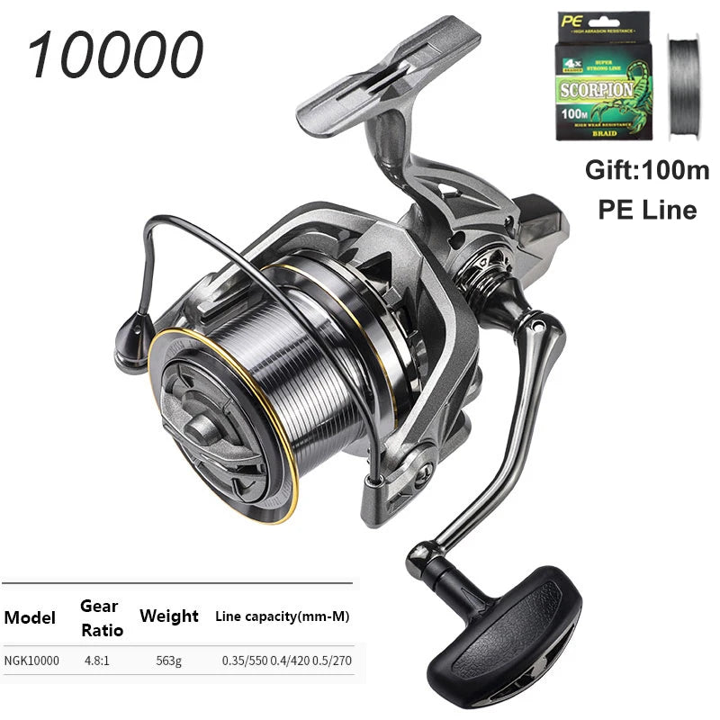 LINNHUE Big Spinning Fishing Reel 8000-14000 9000 10000 12000 Max Drag 20KG Sea Reel  Free Line Saltwater Freshwater Fish Pesca