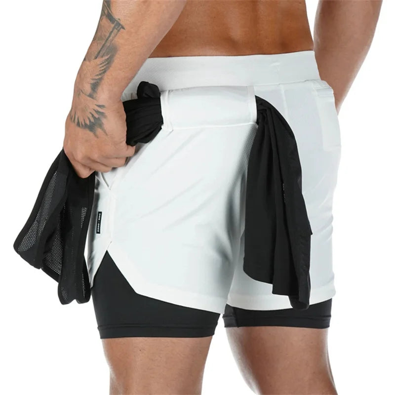 Men's 2 in 1 Running Shorts with Zipper Pocket Towel Loop Gym Athletic Shorts 5" Lightweight Quick Dry Workout Shorts with Liner