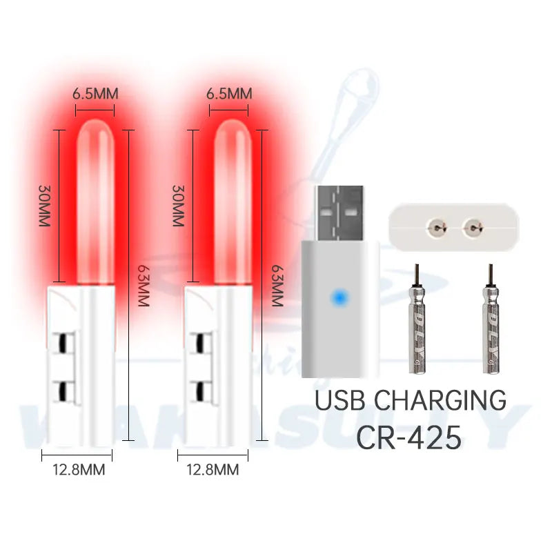 New 2-Piece LED Night Light Electronic Fishing Rod Light CR425 Rechargeable Battery+Dual Port USB Charging Night Fishing Tackle