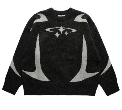 New Hip Hop Gothic Dark Anime Print Streetwear Knitted Sweater Men  Pullover Autumn Harajuku Sweater Women Oversized Sweate