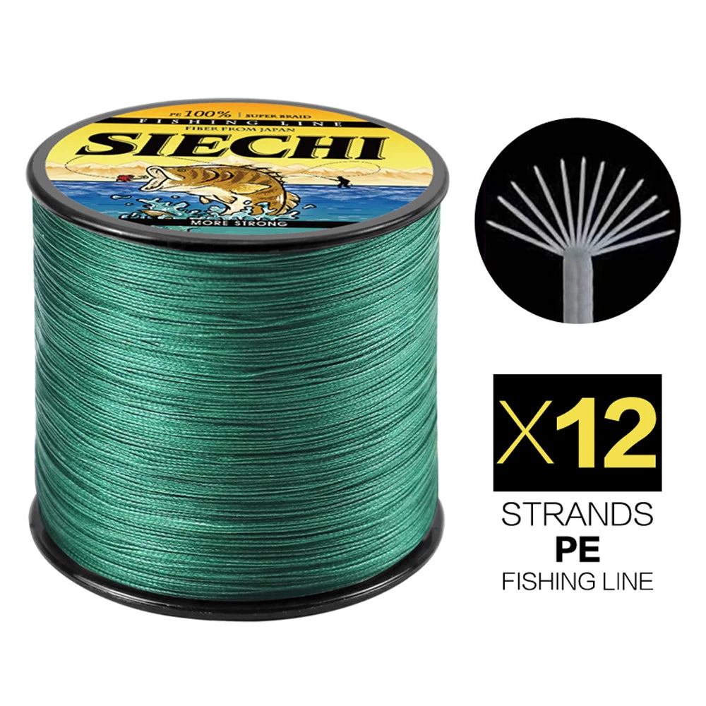 SIECHI Strong 300M-1000M 12 Strand Weaves PE Braided Fishing Line Multifilament 12 Braid Wire 33-150LB Carp Fishing Accessories