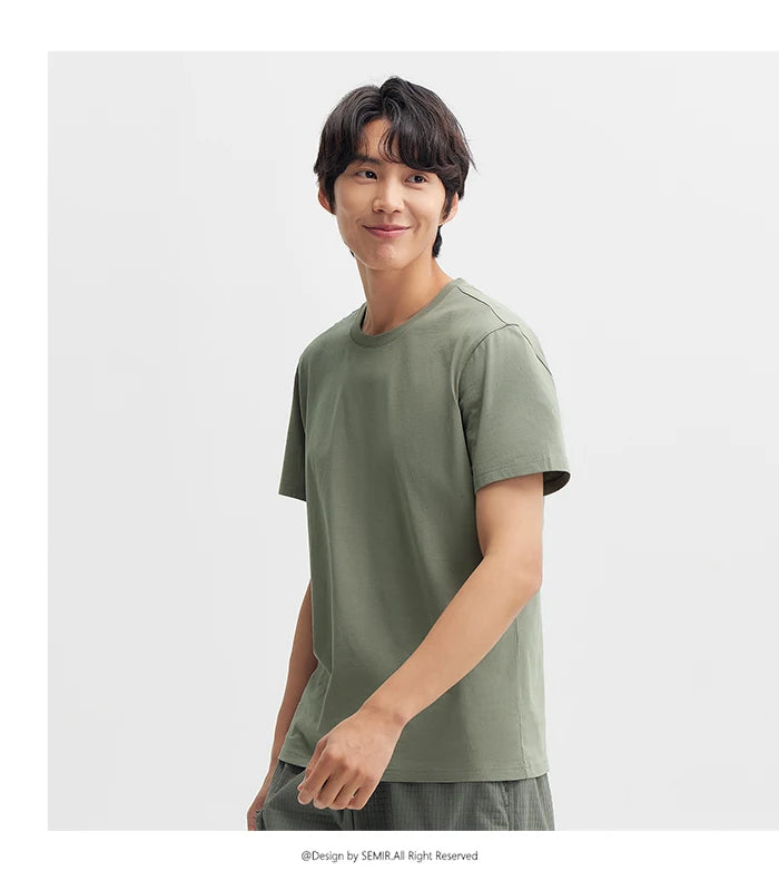 Semir 2024 Short-Sleeved T-Shirt Men Spring New Pure Cotton Bottoming Shirt Simple Commuting Casual Top Solid Color Round Neck