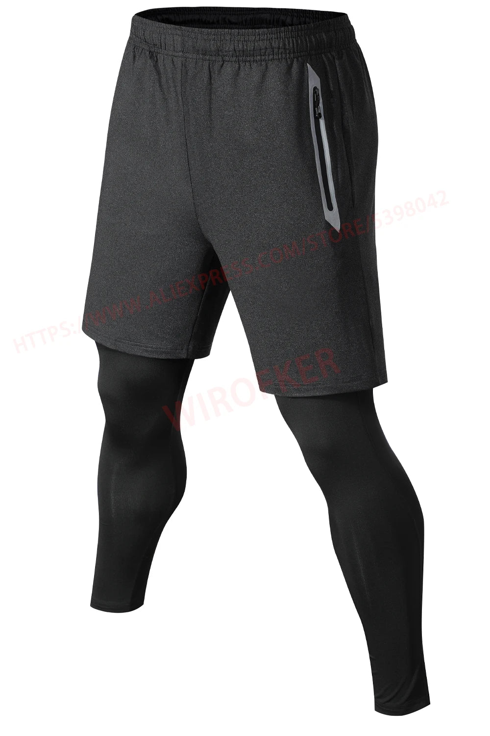 Men Sports Trouser 2 In 1 Compression Training Legging Breathable Joggers Zip Pockets Running Double Deck Fitness Gym Pants