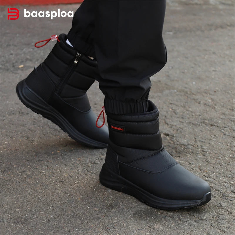 Baasploa Winter Boots Men New Casual Non-slip Wear-resistant Walking Shoes Male Fashion Thick Plush Warm Waterproof Snow Boots