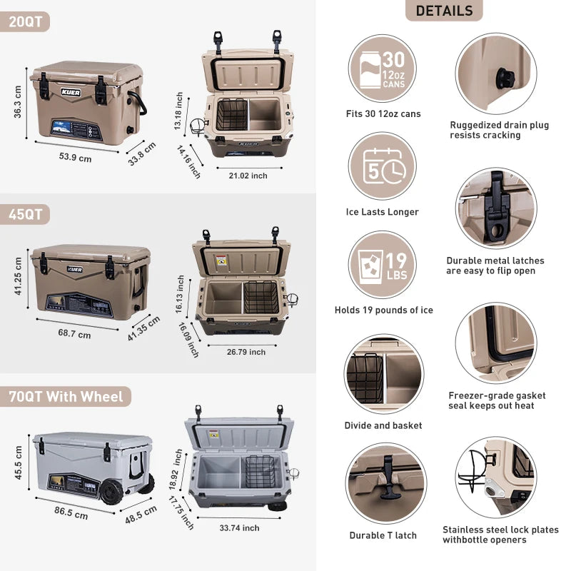 45QT camping outdoor cooler box fishing water rotomolded ice chest cooler box