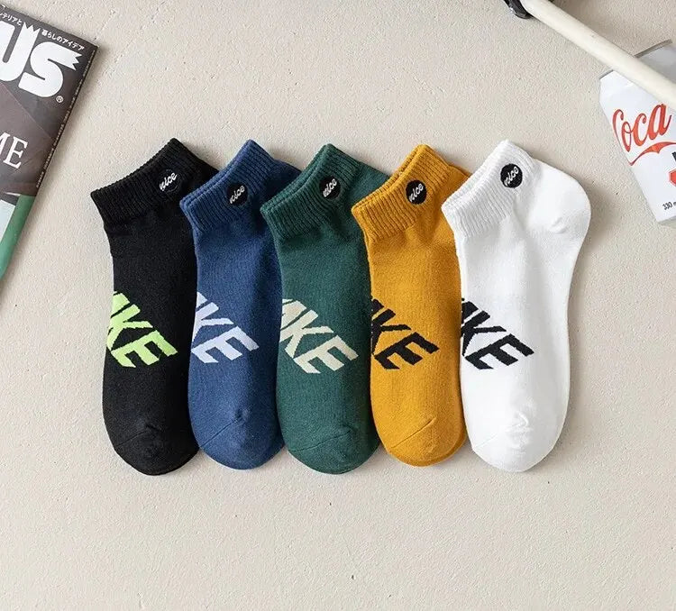 5 Pairs/Set Letter Printed Men Sock Low Cut Ankle Socks for Spring and Summer