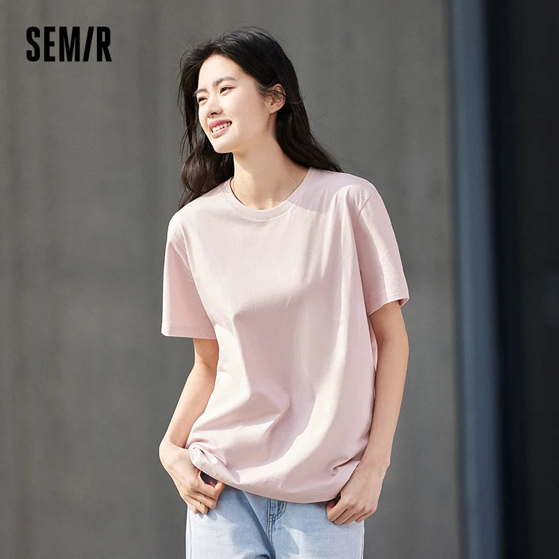 Semir 2024 Short-Sleeved T-Shirt Men Spring New Pure Cotton Bottoming Shirt Simple Commuting Casual Top Solid Color Round Neck