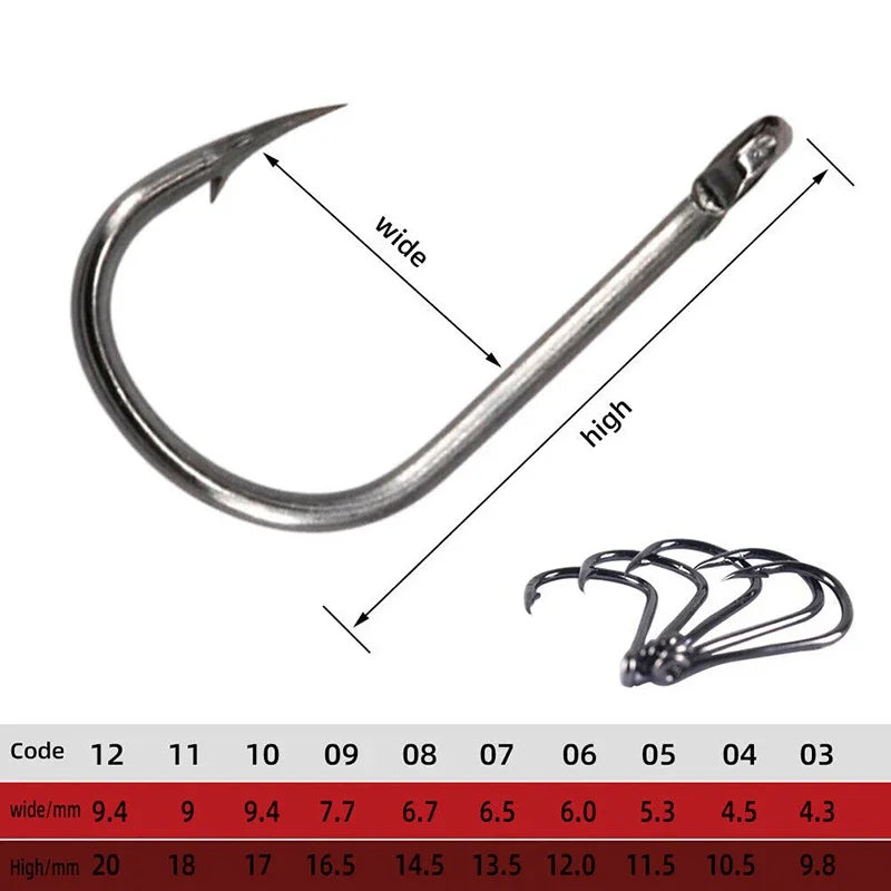 Fishing Hooks Carbon Steel Strong Sharp Silver Circle Fishhook 3#-12# Jig Barbed Pesca Portable Lure Bait Tackle 50-1600Pcs/Box