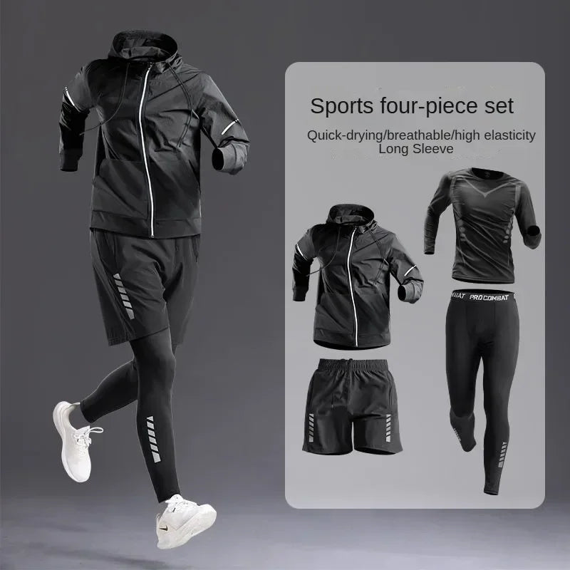 Men's Sportswear 1-5Pcs Suit  All-Season Running Cycling Fitness Quick Drying Clothing Jogging Training Men's Track Suit Set