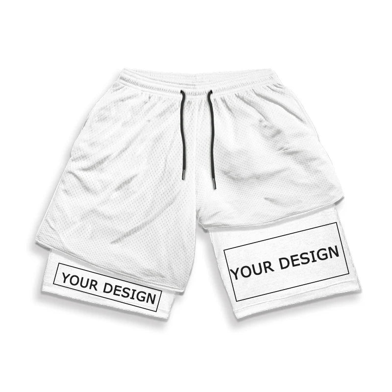 Customized Print 2 in 1 Gym Workout Shorts for Men Athletic Sport Quick Dry Compression Shorts 5 Inch Fitness Running Sportswear